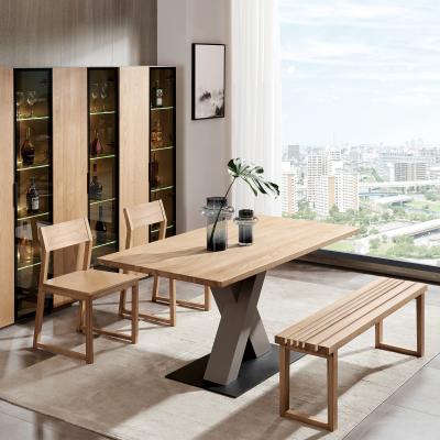 China Durable Luxury Furniture Ash Wood Solid Dining Room Table And Chairs Long Bench Set Modern Style Rectangle Dining Room Sets for sale