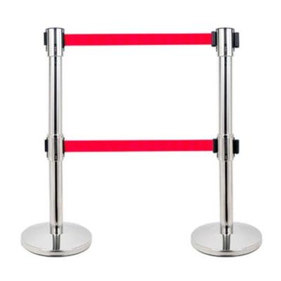 China Jinke Stainless Steel Airport Double Belt Crowd Control Border Queue Barrier Belt Mail Holder High Quality Custom Logo Double Belt for sale