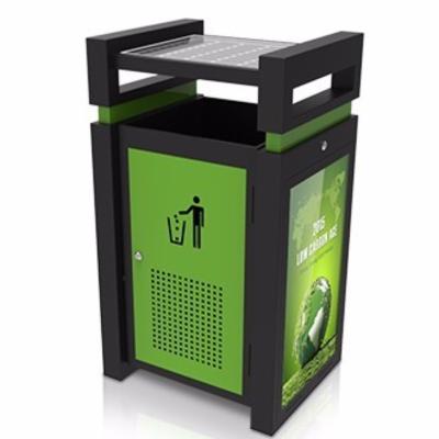 China Sustainable Garden Park Solar Waste Recycle Waste Bin Stainless Steel Billboard Advertising Bin for sale