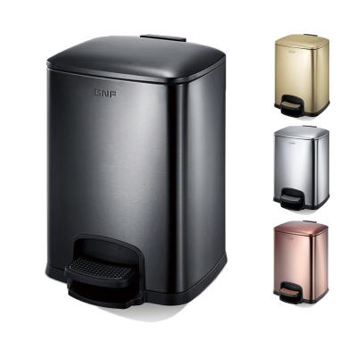 China Sustainable Airport Stainless Steel Foot Pedal Trash Can Black And Gold Rectangular Trash Can For Mall for sale