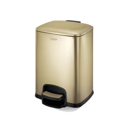 China High Quality Viable Gold Square Stainless Steel Kitchen Trash Can Factory Foot Pedal Waste Bin With Lid for sale