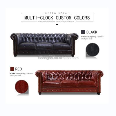 China Wholesale Chesterfield Style Solid Wood American Sofa Frame Living Room Tufted Stain Retro Sofa for sale