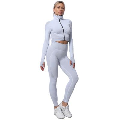 China 2021 New Breathable Breathable Sports Jacket Workout Wear Women 2 Pieces Knit Seamless Leggings Activewear Sets For Women for sale