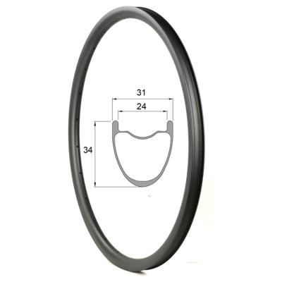 China Road Bikes OEM 31mm Width All Road Rims 700c Cyclocrss Gravel Hookless Bicycle Wide Carbon Fiber Cycling Rim for sale