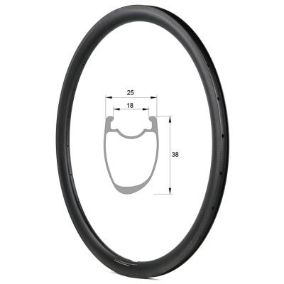 China Road Bikes 415g Roadbike Carbon Rims Tubeless Rims 25mm 38mm Width Asymmetric Road Bike 700c Carbon Rims for sale