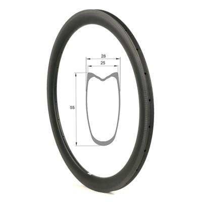 China Road Bikes 55mm 700c Full Carbon Rim Tubular V Brake 25mm Wide Road Bicycle Carbon Fiber Rims for sale