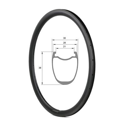 China Road Bikes High Quality Rim Tubeless Ready 700c Carbon Road Bicycle Rims Wide 21mm Inner 38mm Deep for sale