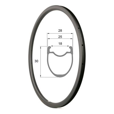 China Road Bikes Hot Sale Carbon Rims 30mm Depth 25mm Widthr 700C Disc Brake Full Carbon Clinche Rim for sale