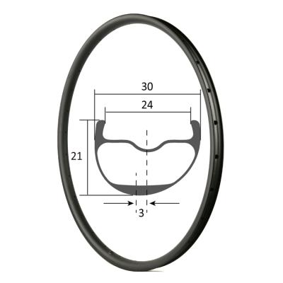 China Mountain Bikes Carbon Rim 30mm Width 21mm Depth 29er Hookless Asymmetric Carbon MTB Rims Tubeless 28 Holes for sale