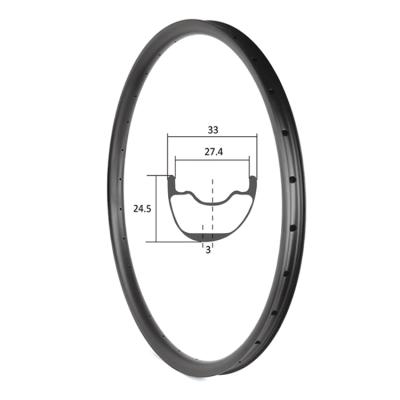 China Mountain Bikes XC MTB Carbon Rims 24mm Depth 33mm Wide Cross Country Mountain Bike Carbon 27.5ER Rims for sale