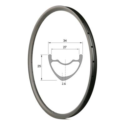 China Mountain Bikes 29er MTB rims 34mm Width Hookless Asymmetric XC Mountain Bike Carbon Fiber Tubeless Rim for sale