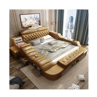 China CBMmart Modern High Quality Modern King Size Leather Bedroom Furniture Massage Storage Bed Covers Set for sale