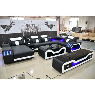 China Hot sale convertible 1 2 3 4 seat leather sofa with led light and storage case and usb charger for sale