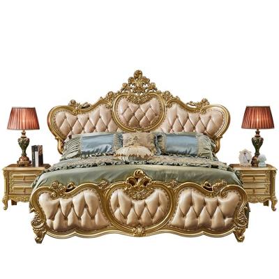 China CBM Vintage Design Style King Size Wood Bed Adjustable Room Sets Antique Gold Decorated Beds (Others) for sale