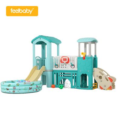 China 2-8 Years Old Feelbaby Kids Amusement Park Kindergarten Playhouse Kids Playground Outdoor Play House Plastic Equipment With Slide Toy for sale