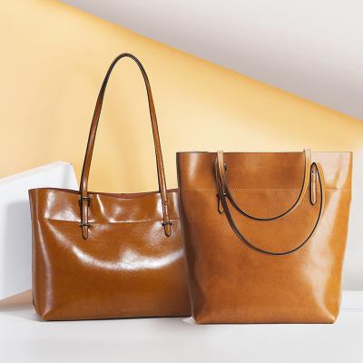 China Fashion\new fashionable comfortable\durable vintage large capacity shoulder handbag women split genuine leather lady tote handbag for sale