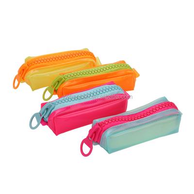 China Eco-friendly Big Zipper Luminous Clear Color PVC Plastic Office School Pencil Case for sale