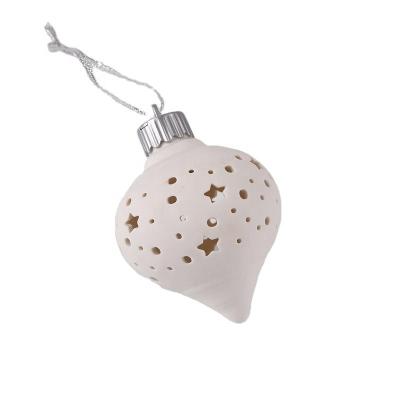 China White Ceramic Christmas Ball LED Christmas Ball LED Hanging Ornament Hollow Out Ceramic Christmas Decoration Tree Ball for sale