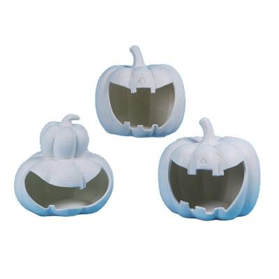 China Customized Ceramic Halloween Decoration Indoor Mouth Large Ceramic Pumpkins Shape Candy Storage Jar Halloween Ornament for sale