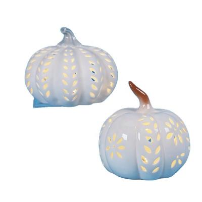 China Ceramic White Pumpkin Decor Halloween Decor Fake Pumpkin Ribbon Split Artificial Pumpkins Autumn Home Kitchen Party Table Centerpiece for sale