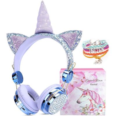 China Perfect OEM Universal Noise BT Head-Mounted Children's Headphones With Wheat Unicorn Cartoon Headset Earphone for sale