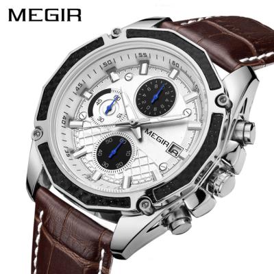 China Megir ML2015 Automatic Casual Men's Date Quartz Wristwatches Custom Logo Fashion Leather Designer Watch Brands for sale