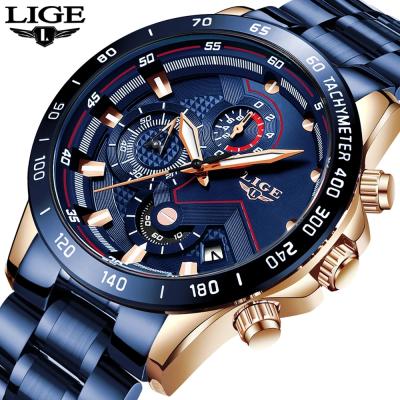 China Lige 9982 Automatic Date Mens Quartz Wristwatches Chronograph Date Water Resistant Stainless Steel Luxury Watch for sale