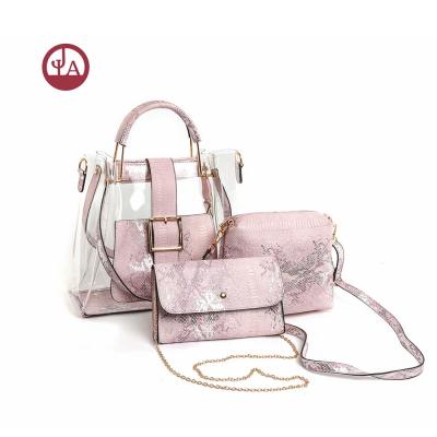 China 2020 hot sale fashion 169-5 3 in 1 PVC set clear handbags for women handbag set for sale