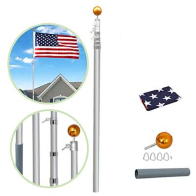 China Outdoor Aluminum Telescopic Flagpole Hanging Flagpoles 25FT For Flags With Ball Fly 2 Gold Flags for sale