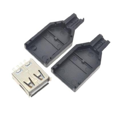 China Hot Selling Plug Socket Connector Type A USB 4 Pin Female Plug Socket Connector With Black Plastic Cover for sale