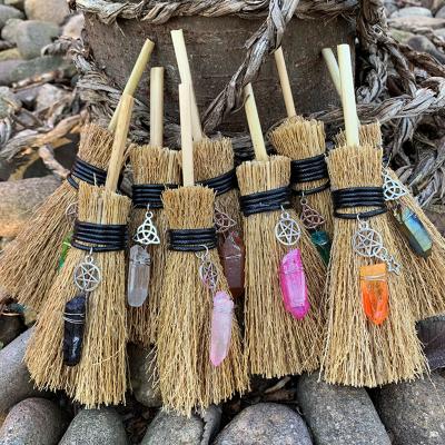 China Hot Selling European and American Popular Witch Mini Pendant Broom Wicca Car Styling Hanging Border With Crystal Accessories Hanging Decorations for sale