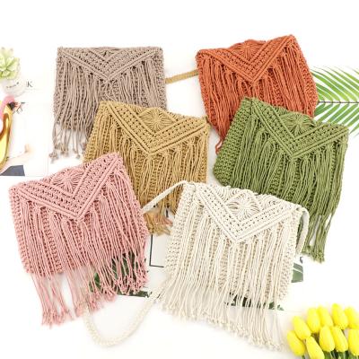 China Bohemian Women's Bohemian Messenger Bag Cotton Crochet Tassel Beach Shoulder Bohemian Purse Bag for sale