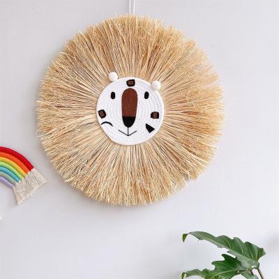 China Lafite modern Nordic hanging grass woven tiger lion hanging wall hanging INS decoration style home decoration kids room for sale