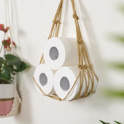 China Rope Bohemian Storage Cotton Paper Roll Bag Foreign Trade Fashion Living Room Wall Hanging Roll Paper Bag Magazine Hanging Book for sale