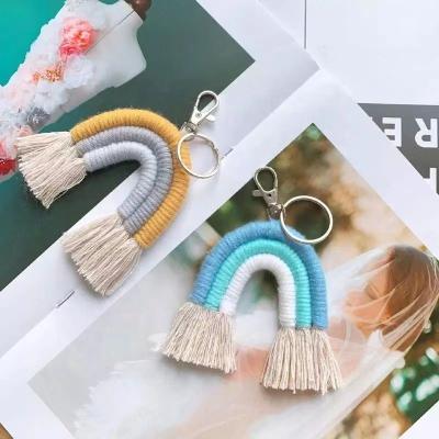 China Luxery Weaving Rainbow Keychains For Handmade Key Car Bag Car Keychain Macrame Women Boho Holder Hanging Jewelry Gifts for sale