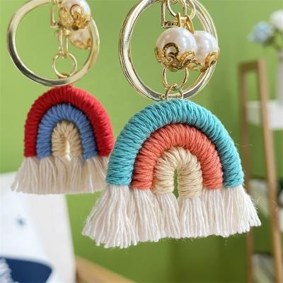 China Wholesale New Luxury Bohemian Small Bead Rainbow Style Car Bag Couples Pendant Creative Key Chain Pendant for sale