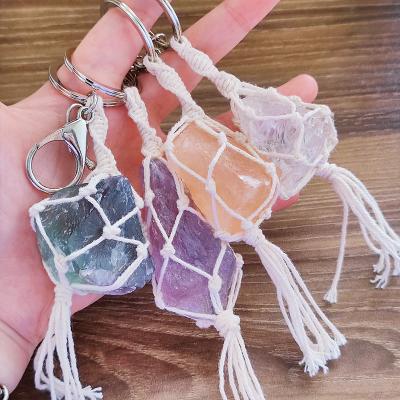 China Luxury personality lucky stone original stone color fluorescent transparent natural large stone amethyst key bag pendant national style for sale