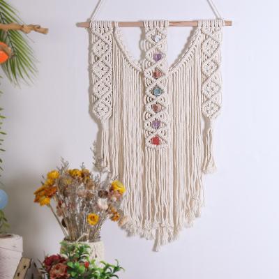 China New Handmade Boho Decor Macrame Wall Hanging Bohemian Home Tapestry With Chakra Quartz Stone for sale