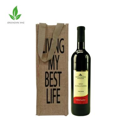 China New Design Handled Custom Logo Printed Eco - Friendly Reusable Jute Wine Bottle Tote Bag With Pine Cone for sale