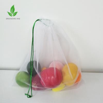 China Net Bag Drawstring Customized Reusable Eco-friendly Polyester Net Fruit Storage Mesh Vegetable Bag for sale