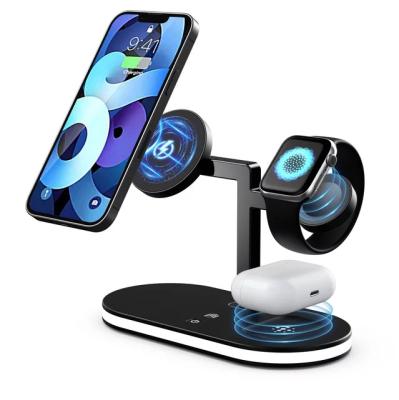 China 15W Magnetic Qi Mobile Phone For Iphone Stand Wireless Charger Wholesale 3 in 1 Desk Lamps Magnet Fast Wireless Charger for sale