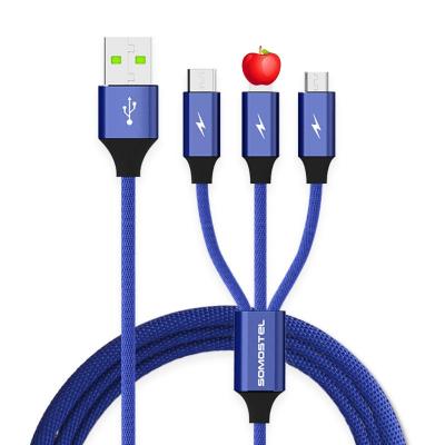 China Original MP3/MP4 Player 3 IN 1 Data Sync And USB Cable Fast Charging Cotton Braided Material Mobile Phone Data Cable for sale