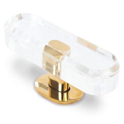 China Modern Colorful Acrylic Oval Handle Bar With Shiny Brass Metal Knob Hardware Pull for sale