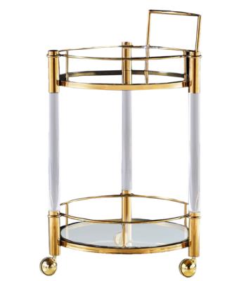 China Factory wholesale modern design eco-friendly clear acrylic bar cart with glass table top for sale