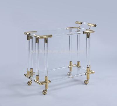 China Beautiful Customized High Quality Eco-friendly Clear Acrylic Wine Trolley Bar Cart Hotel Trolley for sale