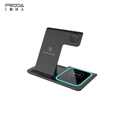 China PRODA Wireless Charging Stand 3 in 1 Foldable Wireless Bracket 15W Quick Charging Devices Support 3 QC Bracket Built-in Blue Night Light for sale