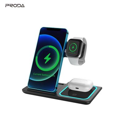 China Wireless Magnet Charging PRODA/AZEADA 15W Foldable 3 in 1 Fast Wireless Charger PD-W5 Mobile Phone Portable for Apple Watch iPhone Chargers for sale