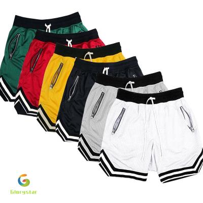 China Wholesale Anti-Wrinkle Zipper Pocket Sports Shorts Men's Basketball Shorts Loose Elastic Mesh Knitted Casual Fitness Breathable Drawstring for sale