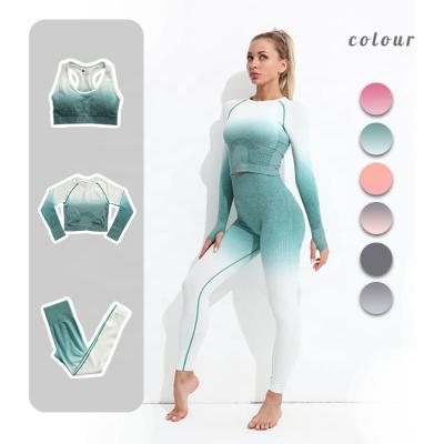 China Wholesale Breathable 2 Pieces Gradient Yoga Wear Tight Hip-lifting Fitness Women's Exercise Pants Seamless Yoga Wear Suit for sale