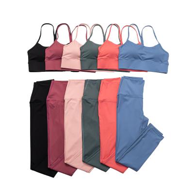 China Wholesale Breathable Two-Piece High Waist Shockproof Women's Bra Set Yoga Ladies Two-Piece Sportswear for sale